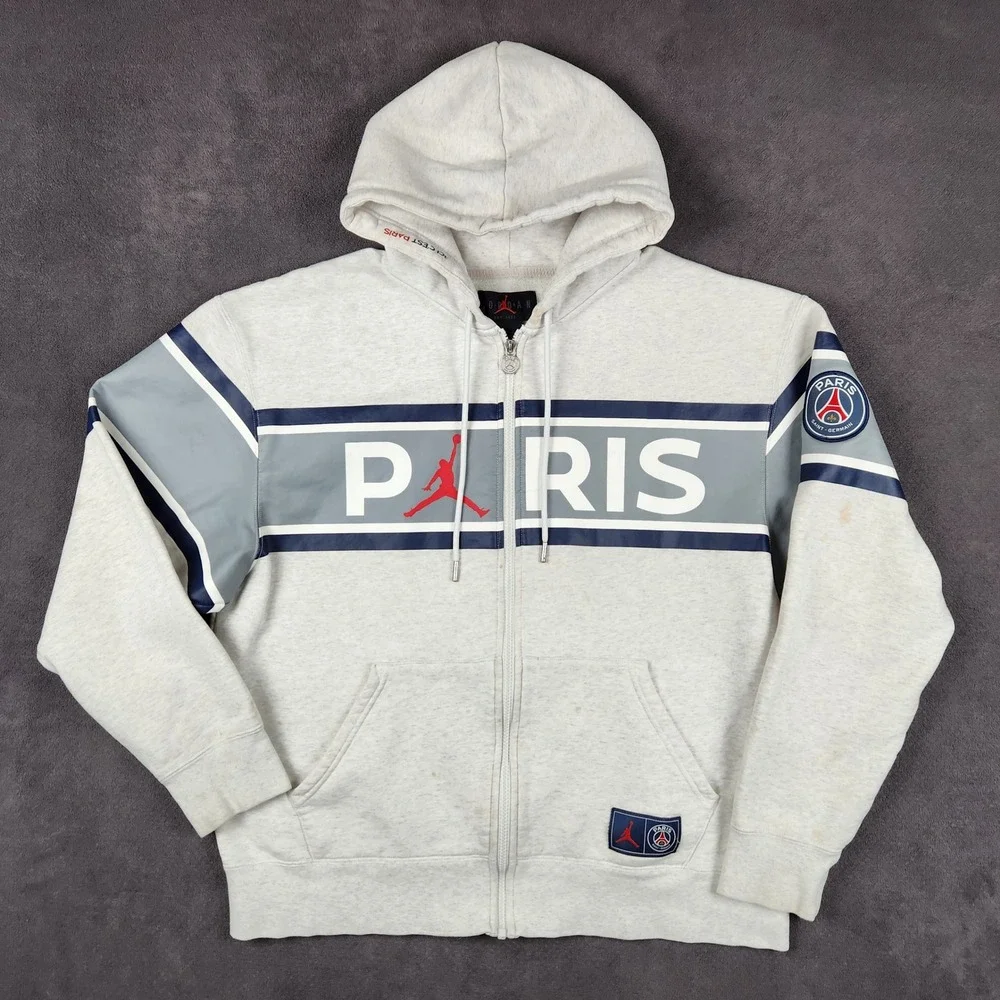 Jordan Paris Saint-Germain Fleece Hoodie Mens XL Gray Full‎ Zip DB6481-051